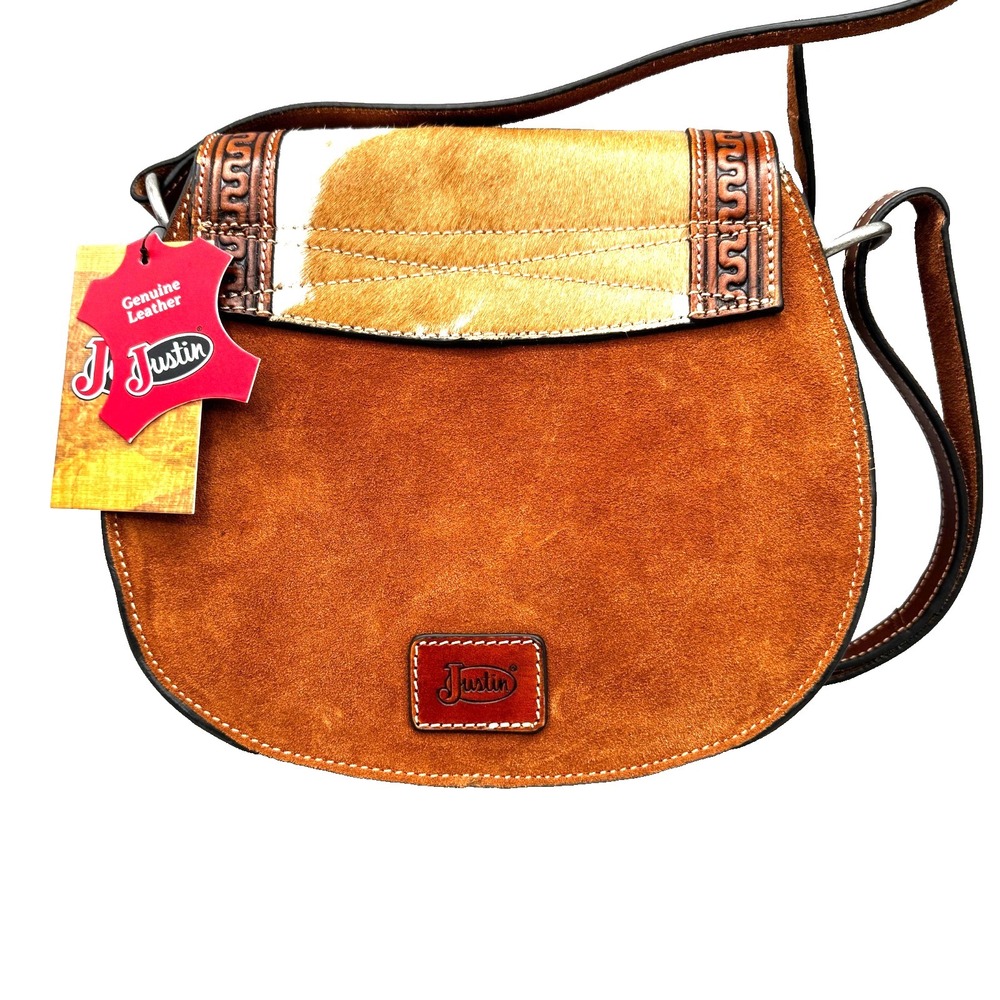 Justin‎ Women's Serpentine Hair-On Crossbody Bag Tooled Leather Western Landman - Picture 3 of 15